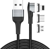 KUULAA KL-O140 1m 3A Max 3 in 1 USB naar 8-pins + USB-C / Type-C + Micro USB-hoekkop Magnetische oplaadgegevenskabel (zwart)