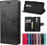 Voor Nokia 2.4 Butterfly Flower Pattern Horizontale Flip Leather Case met houder & kaartsleuven & portemonnee (zwart)