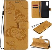 Voor Huawei Honor Play 4T Pro 3D Vlinders Embossing Patroon Horizontale Flip Leren Case met Houder & Kaartsleuf & Portemonnee (Geel)