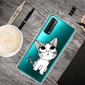 Voor Huawei P Smart 2021 Gekleurde tekening Clear TPU Beschermhoes (Tilted Head Cat)