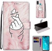 Voor Huawei Honor 9X Lite Gekleurde Tekening Cross Textuur Horizontale Flip PU Lederen Case met Houder & Kaartsleuven & Portemonnee & Lanyard (Roze Handen Hart)