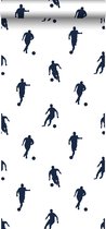 ESTAhome behang voetbalspelers donker blauw op wit - 138801 - 53 cm x 10.05 m