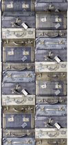 ESTAhome behang vintage koffers blauw en bruin - 138215 - 53 cm x 10,05 m