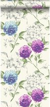 ESTAhome behang hortensia's paars en blauw - 128021 - 53 cm x 10,05 m