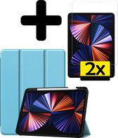 Hoes Geschikt voor iPad Pro 2021 (11 inch) Hoes Luxe Hoesje Case Met Uitsparing Geschikt voor Apple Pencil Met Screenprotector - Hoesje Geschikt voor iPad Pro 11 inch (2021) Hoes Cover - Lichtblauw
