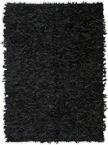 Medina Tapijt shaggy hoogpolig 190x280 cm echt leer zwart