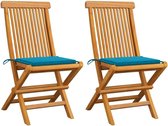 Medina Tuinstoelen 2 st met koningsblauwe kussens massief teakhout