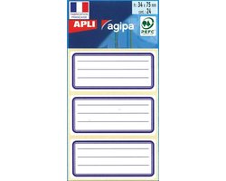 Agipa schooletiketten ft 75 x 34 mm (b x h), 24 etiketten per etui, blauwe rand, gelijnd