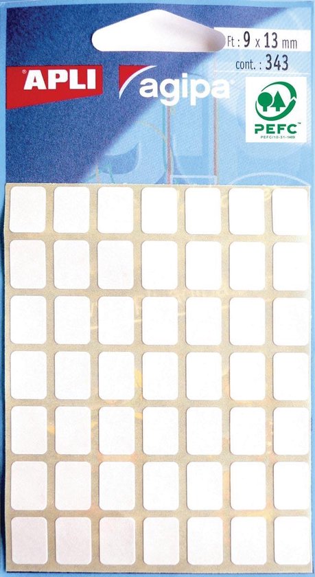 Agipa witte etiketten in etui ft 9 x 13 mm (b x h), 343 stuks, 49 per blad