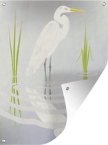 Tuin decoratie Een illustratie van een witte reiger op een grijze achtergrond - 30x40 cm - Tuindoek - Buitenposter