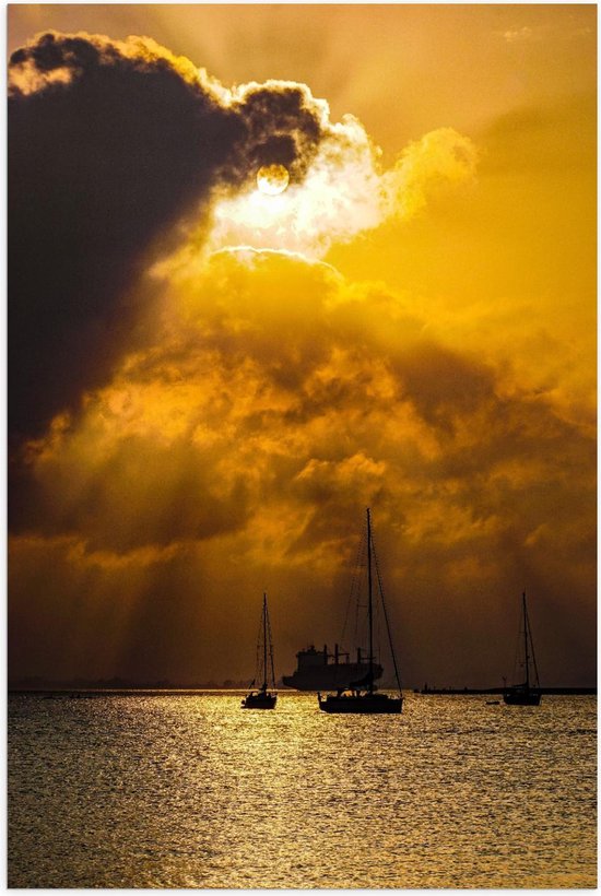 Poster – Schepen op Zee met Mooie Lucht - 80x120cm Foto op Posterpapier