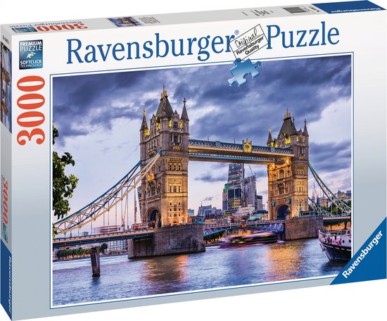 Boîte de puzzle Ravensburger 'London Splendid City' montrant le Tower Bridge.