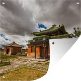 Tuinposters Deken van donkere wolken boven Erdene Zuu klooster - 50x50 cm - Tuindoek - Buitenposter