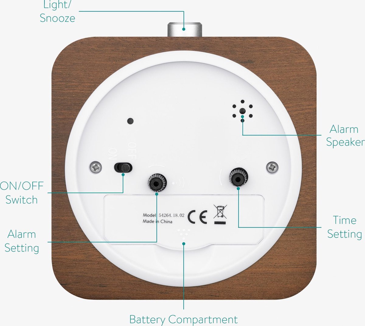 YsyYey Réveil de chevet, horloge analogique en bois silencieuse avec fonction snooze et veilleuse, réveil à piles pour chambre, maison, cuisine pour enfants