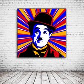 Pop Art Charlie Chaplin Acrylglas - 80 x 80 cm op Acrylaat glas + Inox Spacers / RVS afstandhouders - Popart Wanddecoratie