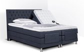 Boxspring Bonita compleet, merk Olympic Life®, elektrisch verstelbaar, 200 x 220 cm, grijs, 18-delig met gecapitonneerd knopen motief hoofdbord