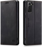 autspace - Hoesje geschikt voor Samsung Galaxy S21 FE - wallet book case - magneetsluiting - met rfid bescherming - zwart
