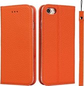 Litchi-textuur Horizontale flip-toplaag van rundleer met houder en kaartsleuven en portemonnee en riem en draadwinder voor iPhone 7/8 / SE 2020 (oranje)