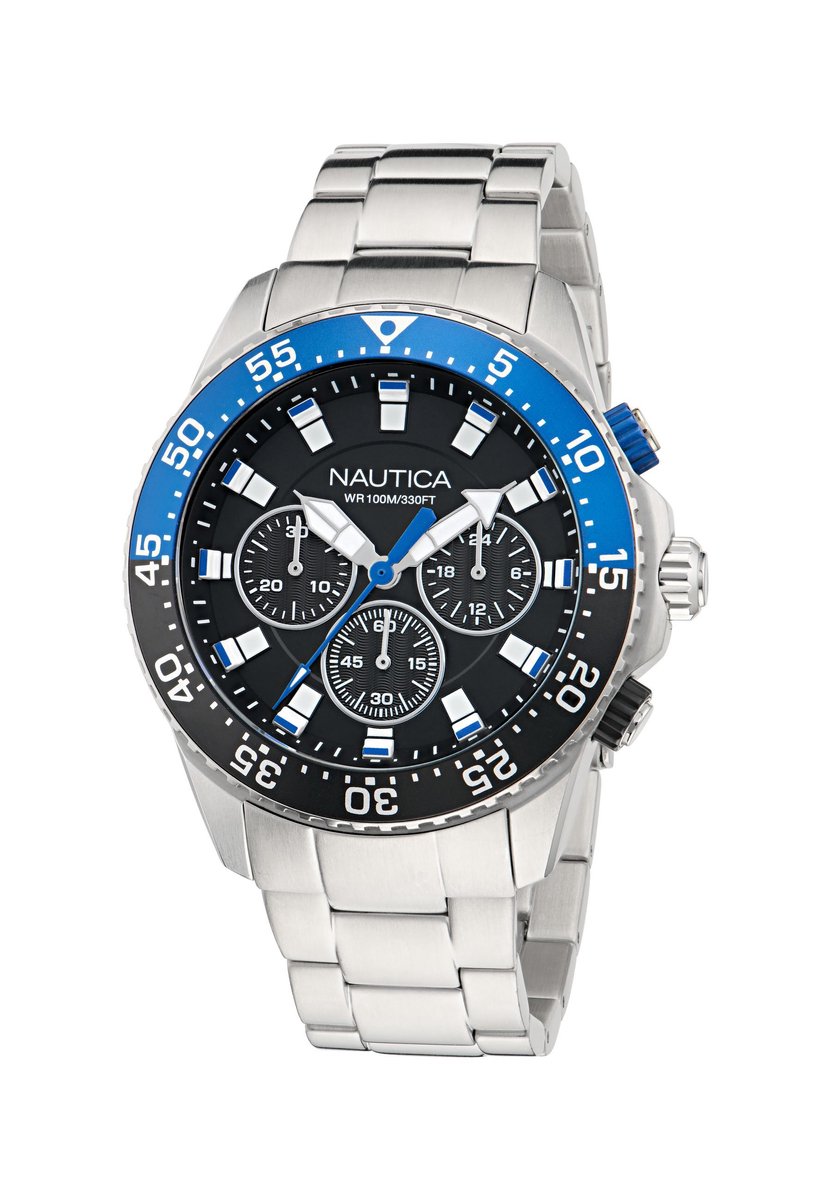 Nautica Nautica One Quartz Analoog Horloge Zilverkleurig En Zwart Material 100% Roestvrij Staal 100% Acero Inoxidablearmband 45 mm NAPNOF503, NAPNOF504