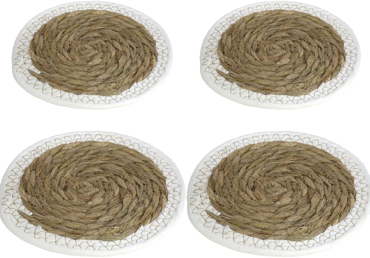 Gerimport Pannen onderzetters - 4x stuks - zeegras - rond - 24 en 28 cm - Keuken artikelen