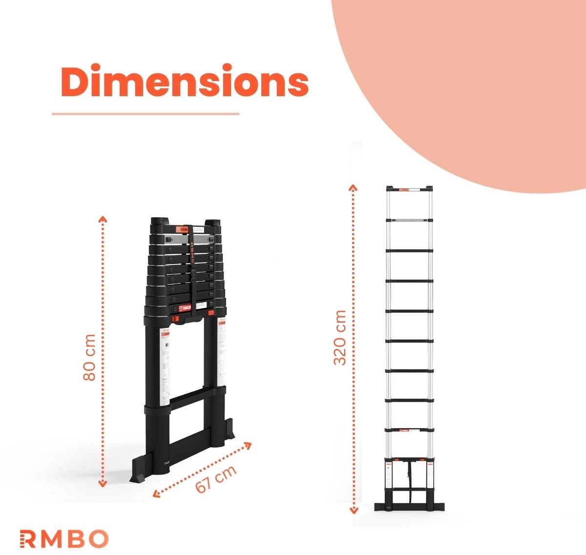 RMBO Telescopische Ladder - Telescoopladder - 3.20m lang, Compact en Draagbaar met Soft Closing Systeem, Geschikt voor Particulier en Professioneel Gebruik, Telescopische Vouwladder, Max. Belasting 150 kg, EN 131.6 – foto 5