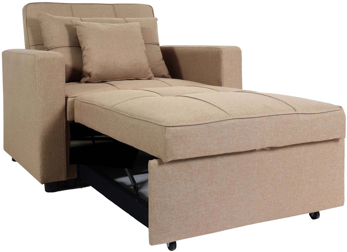 MCW Slaapstoel MCW-L90, klapstoel slaapbank logeerbed relaxstoel, ligoppervlak 197x103cm stof/textiel ~ taupe