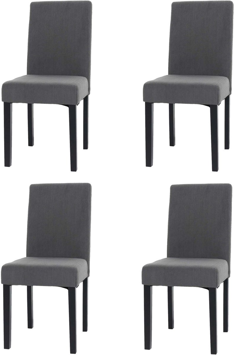 MCW Set van 4 eetkamerstoel Littau, keukenstoel hoge rug, stof/textiel koord hout ~ donkergrijs, donkere poten