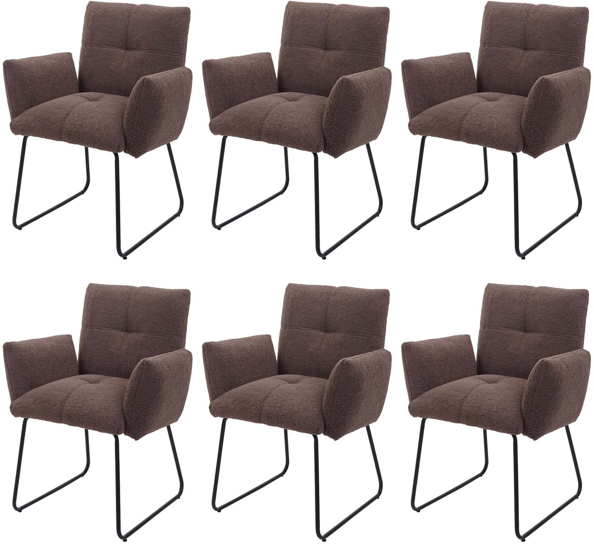 MCW Set van 6 eetkamerstoelen MCW-K34, keukenstoel, gestoffeerde stoel met armleuningen, bouclé-stof/textiel, metaal, MVG ~ bruin