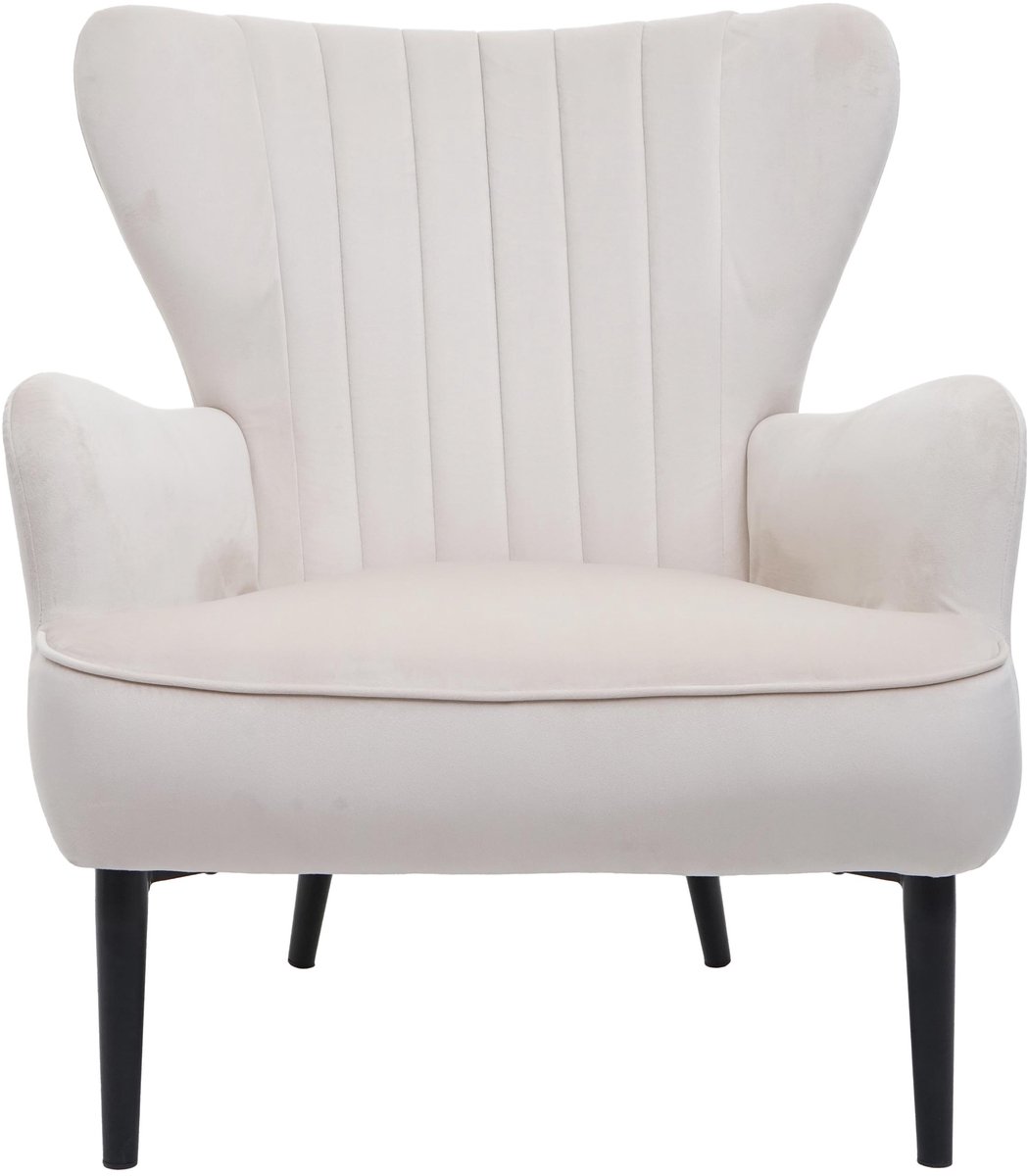 Loungestoel MCW-K37, cocktailstoel, gestoffeerde stoel, fluweel (280 g/m²) ~ crèmebeige