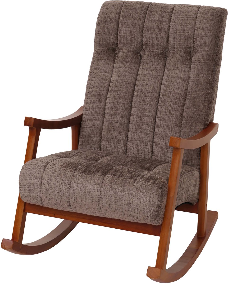 Schommelstoel MCW-K10, relaxfauteuil, hout MVG stof/textiel chenille (465 g/m²) ~ bruin, frame walnootlook
