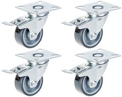 50 mm zwenkwiel met grijze rubberen band, 2 inch, met rem, draagvermogen 160 kg, set van 4