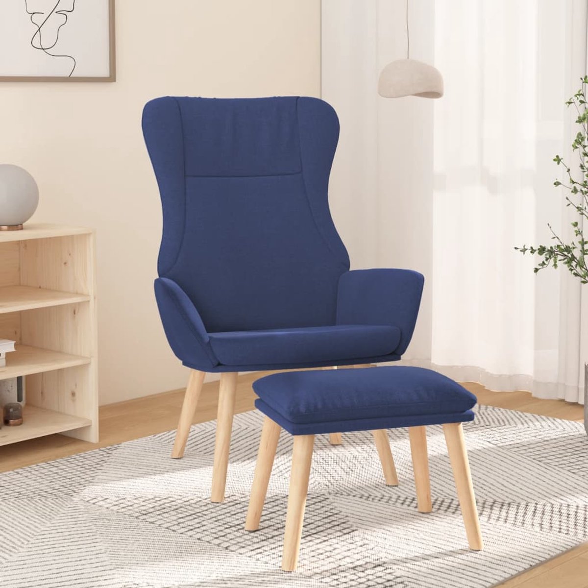 vidaXL Relaxstoel - met - voetenbank - stof - blauw