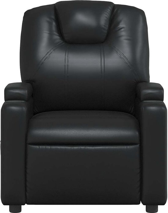 Zwart massagefauteuil van kunstleer, zijaanzicht.