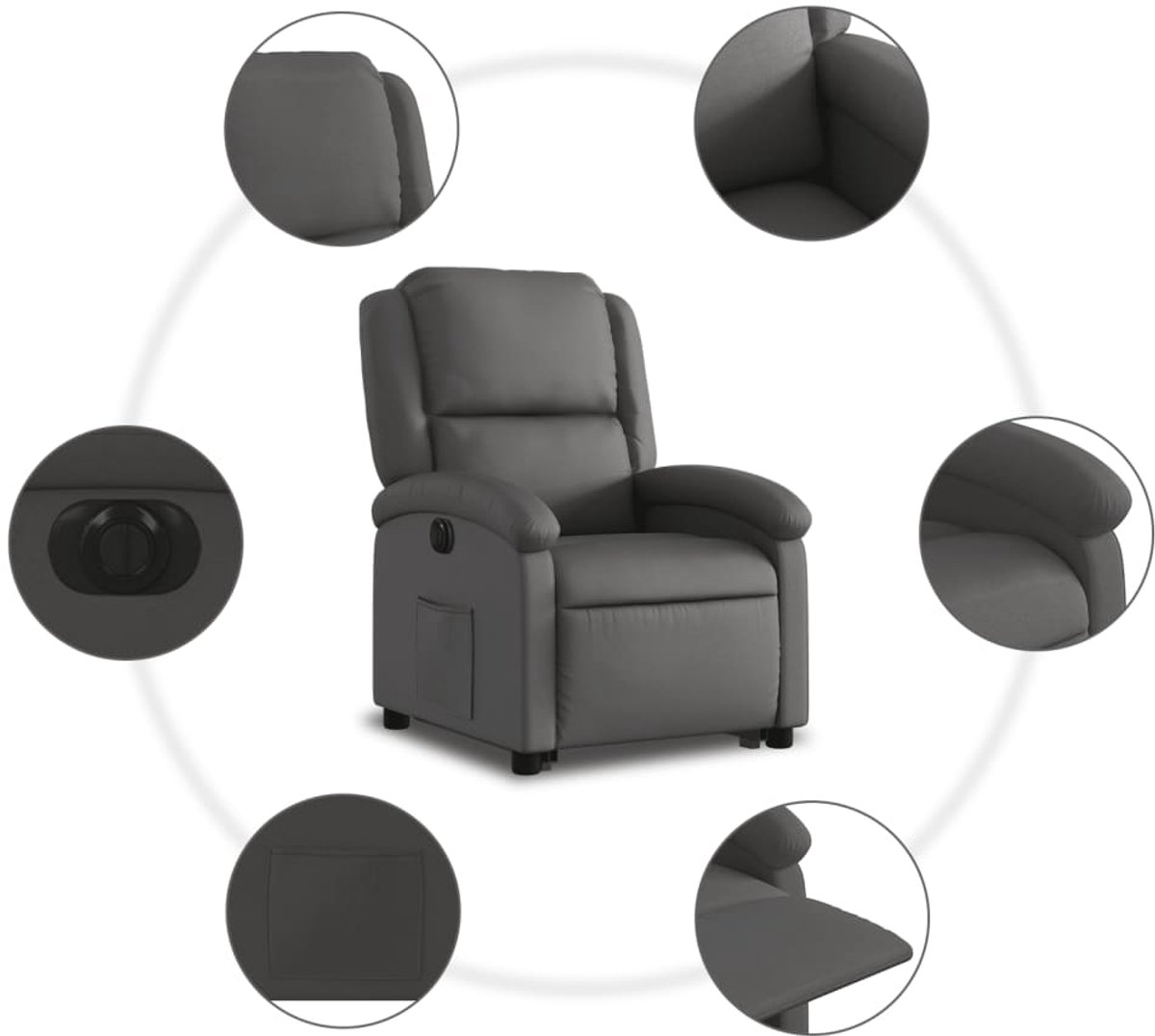 vidaXL - Sta-op-stoel - elektrisch - echt - leer - grijs – foto 6