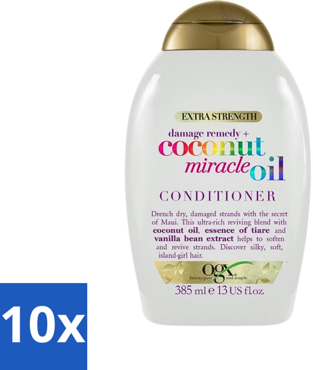 10 x OGX - Coconut Miracle Oil - Conditioner - Herstellend - Voor Beschadigd Haar - 385 ml - Haarkleur - Haarverzorging - Haarherstel - Haarversterking - Haarpluis