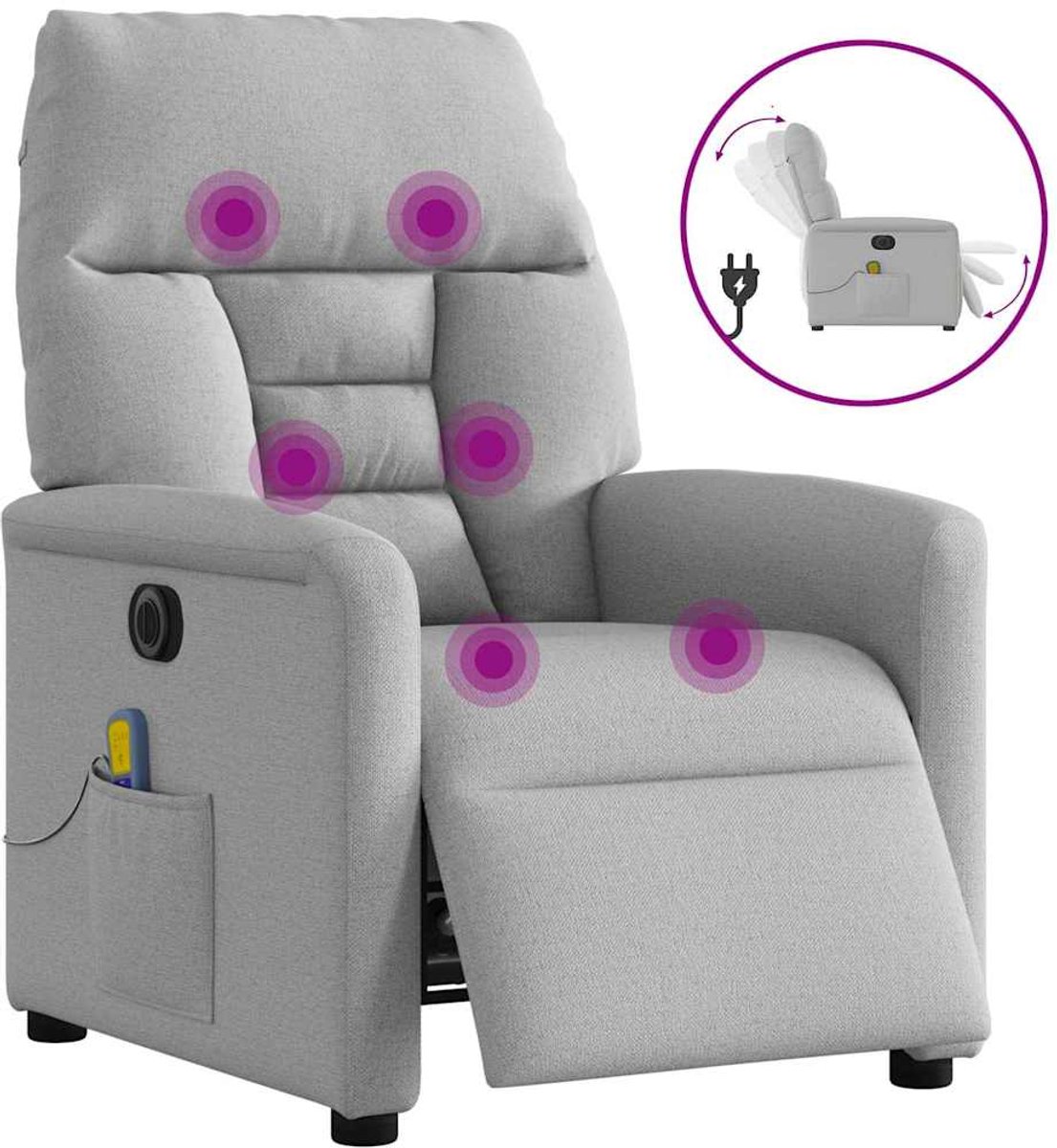 vidaXL Massagestoel - elektrisch - verstelbaar - stof - wolk - grijs wolk grijs