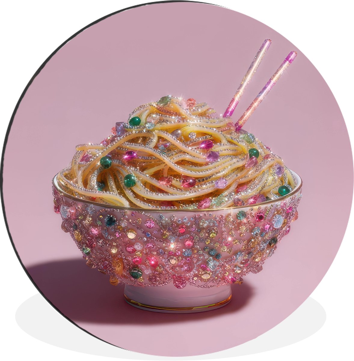 WallCircle Wandcirkel - Muurcirkel - Noodles - Edelstenen - Stokjes - Roze - Aluminium - Dibond - 30x30 cm - Binnen en Buiten
