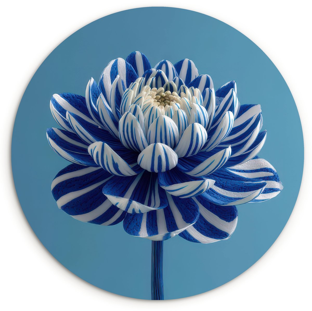 WallCircle Wandcirkel 120x120 cm - Muurcirkel Bloem - Blauw - Bloemblaadjes - Streepjes - Muurdecoratie woonkamer - Wanddecoratie slaapkamer - Kamer decoratie accessoires - Ronde schilderijen