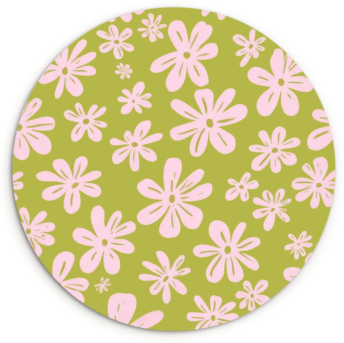WallCircle Wandcirkel 120x120 cm - Muurcirkel Bloemen - Roze - Getekend - Patroon - Muurdecoratie woonkamer - Wanddecoratie slaapkamer - Kamer decoratie accessoires - Ronde schilderijen Bloemen - Patroon