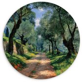 WallCircle® Wandcirkel 60x60 cm - Muurcirkel Pad - Bomen - Schaduw - Muurdecoratie woonkamer - Wanddecoratie slaapkamer - Kamer decoratie accessoires - Ronde schilderijen