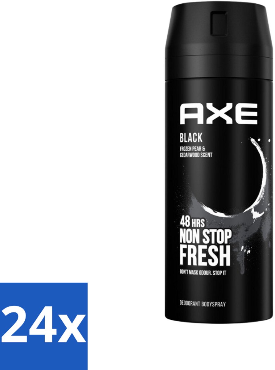 24 x Axe - Deodorant Bodyspray - 48hrs Fresh - Black - Frozen Pear & Cedarwoord - 150 ml - Axe Deodorant - Deodorant Spray - 48 Uur Bescherming - Bevroren Peer Geur - Cedarwood Geur