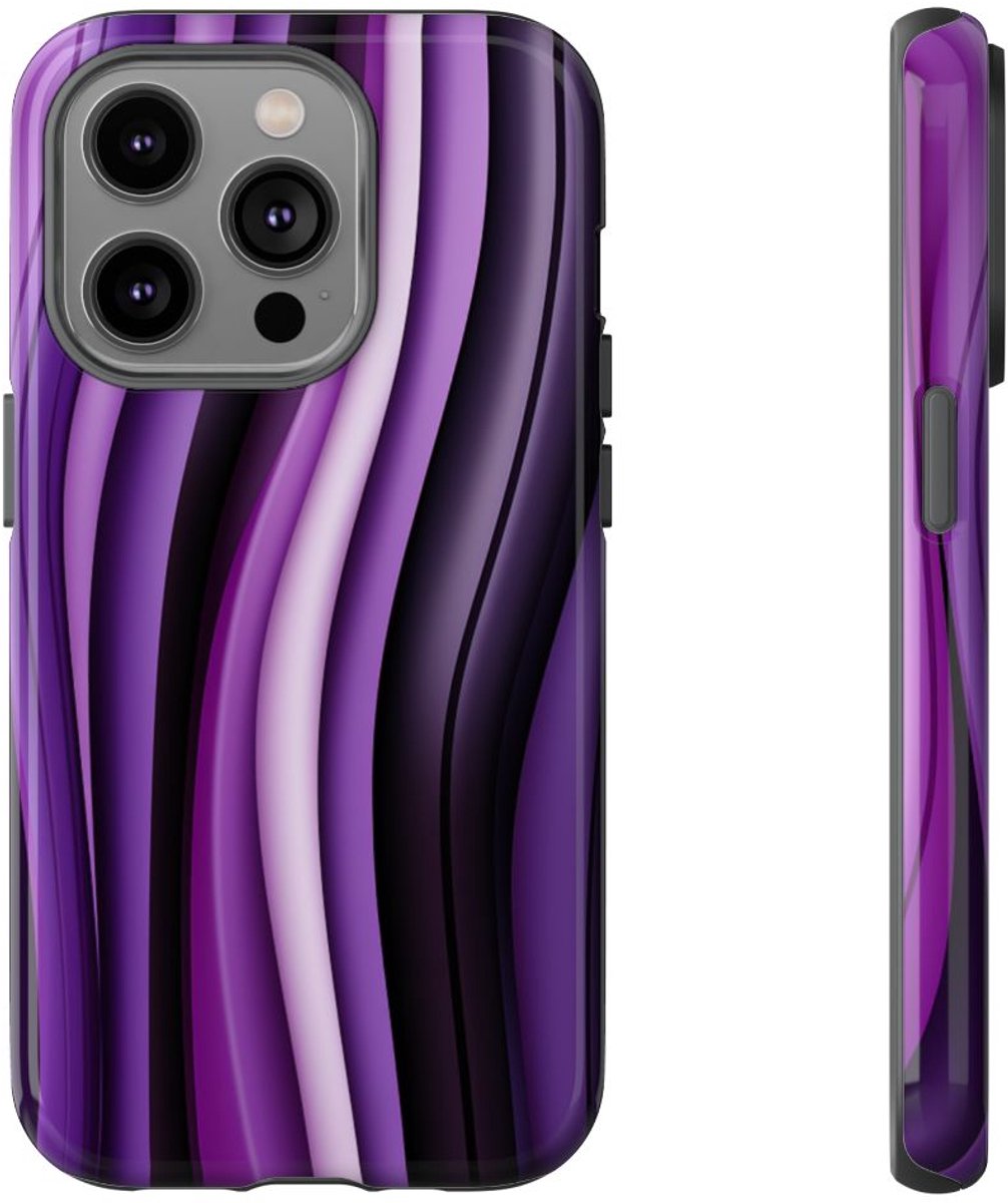 Paarse Golvende Strepen Abstract Ontwerp – Telefoonhoesje Geschikt voor iPhone 14 Pro