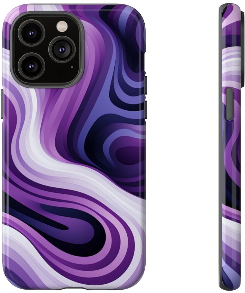 Paars Abstract Golvend Lijnenpatroon – Telefoonhoesje Geschikt voor iPhone 14 Pro Max