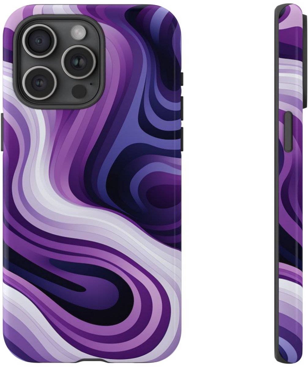 Paars Abstract Golvend Lijnenpatroon – Telefoonhoesje Geschikt voor iPhone 15 Pro Max