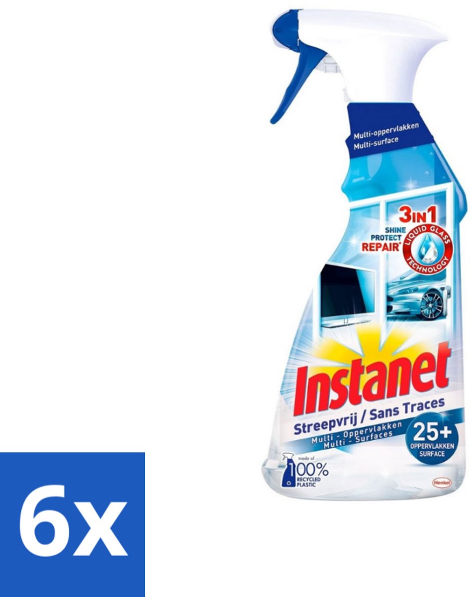 6 x Instanet - Schoonmaakspray - Streepvrij - 3 in 1 - Multi-Oppervlakken - 725 ml - Schoonmaakspray - Multi-oppervlakken - Streepvrij - Glasreiniger - Interieurreiniger