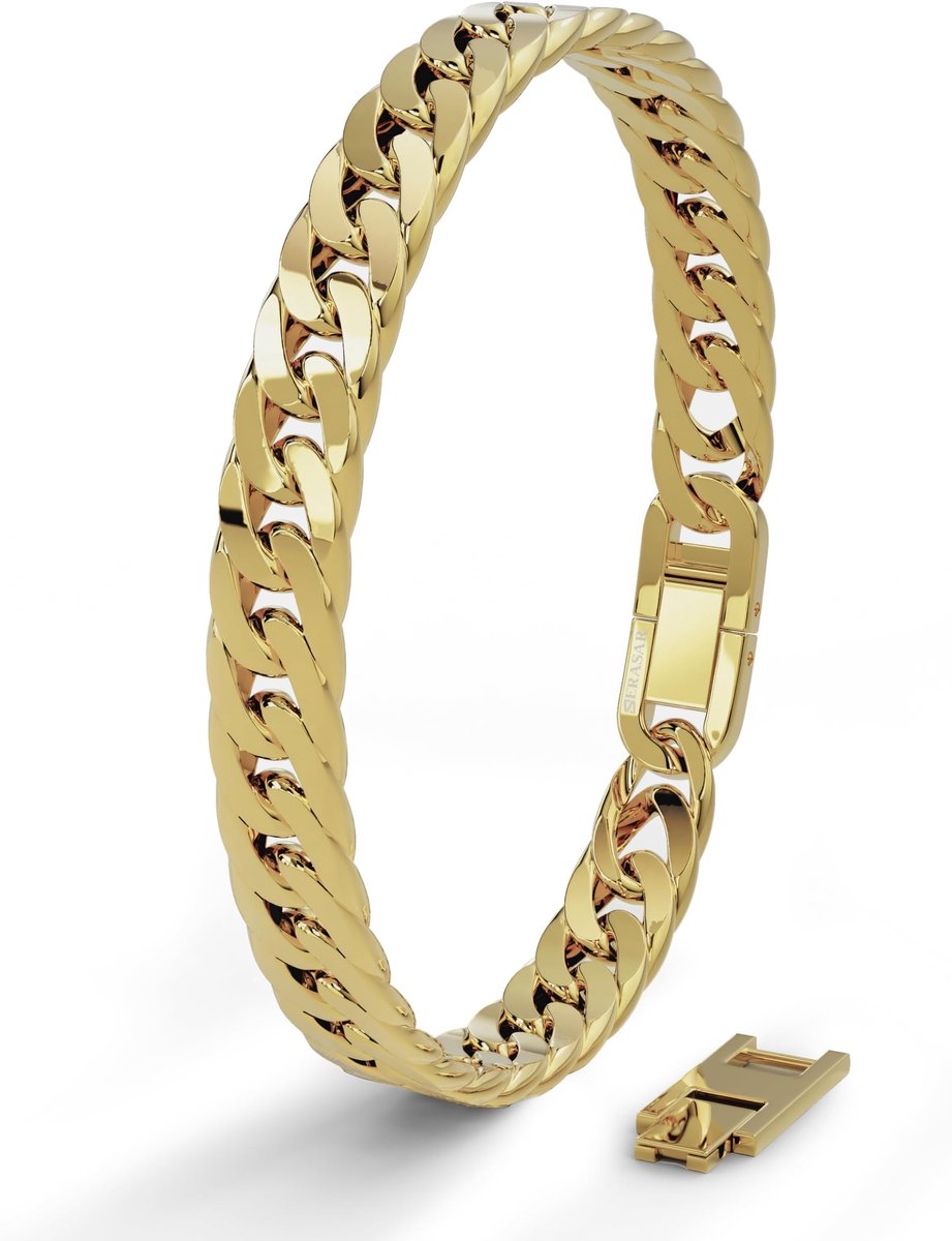 SERASAR | Premium roestvrijstalen armband voor heren [Cubaans] | 316L chirurgisch staal | Waterdicht | Veilige sluiting | Goudkleurig, 20 cm | Inclusief sieradendoosje