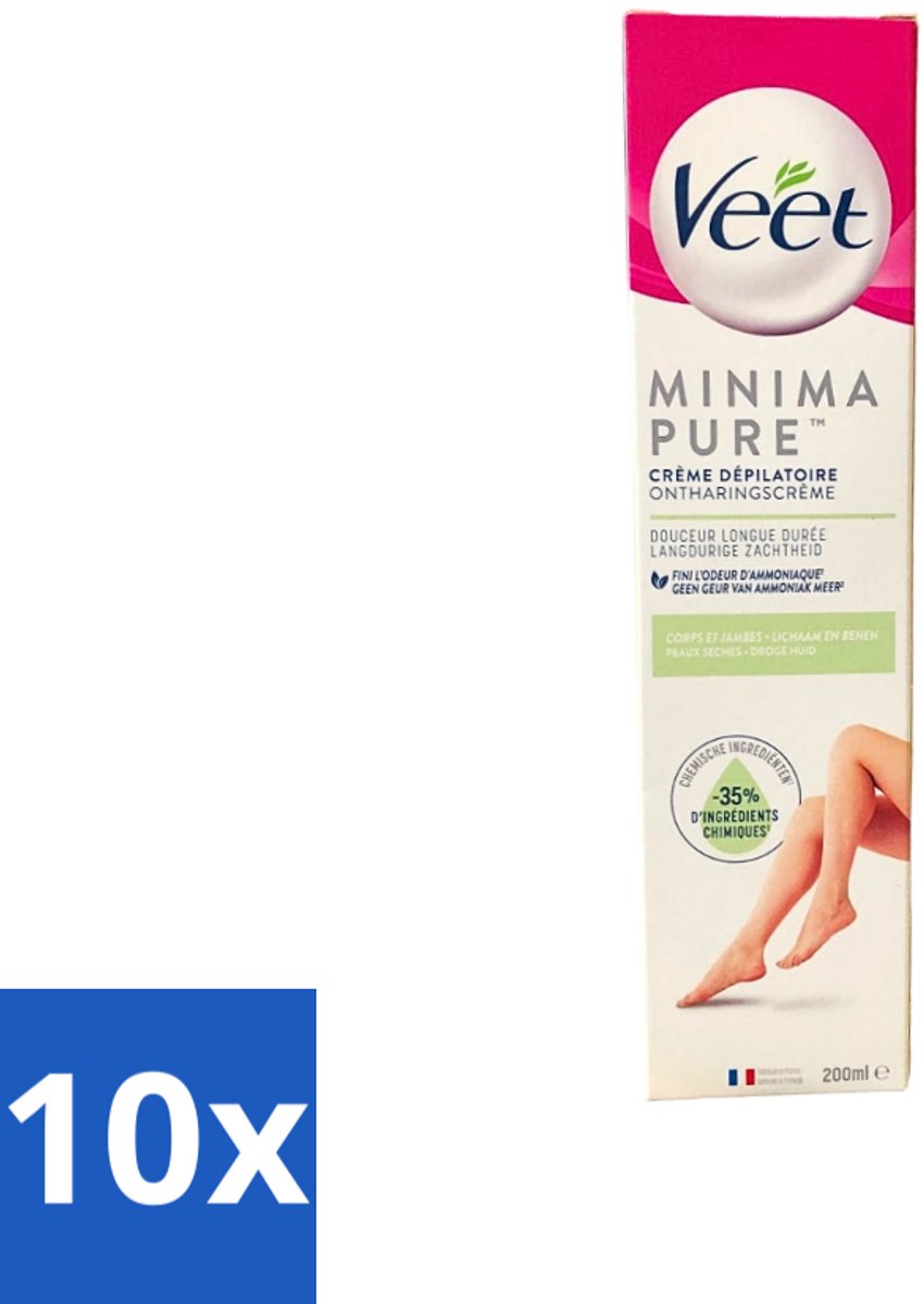 10 x Veet - Minima Ontharingscrème - Droge Huid - 200ml - Ontharing Crème - Droge Huid - Zijdezachte Huid - Huid Behandeling - Ontharing