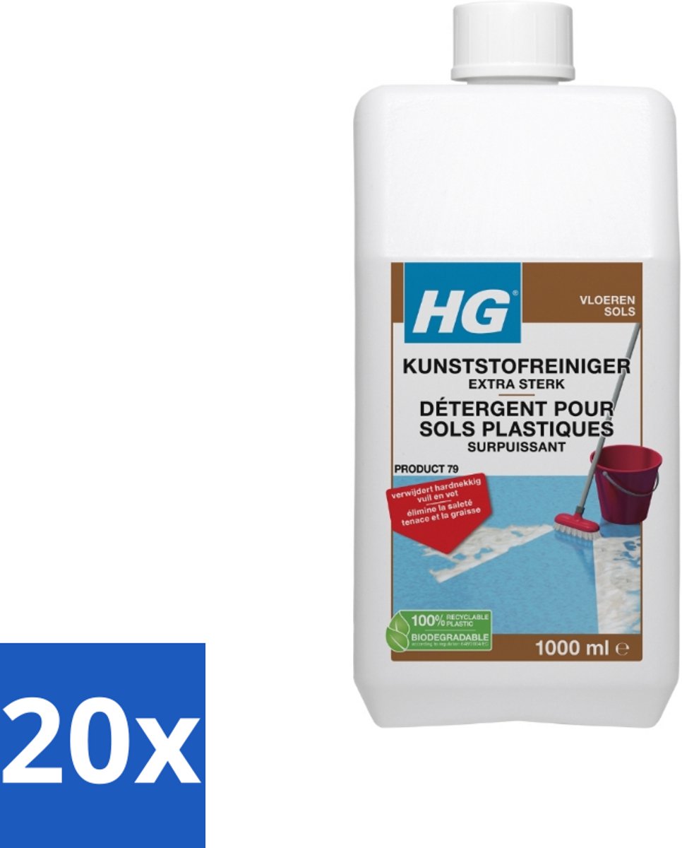 20 x HG Kunststofreiniger Extra Sterk 1 liter - Kunststof Vloer Reinigen - Kunststof Vloer Krachtreiniger - Kunststof Vloer Vuil Verwijderen - Kunststof Vloer Vet Verwijderen - Kunststof Vloer Polish Verwijderen