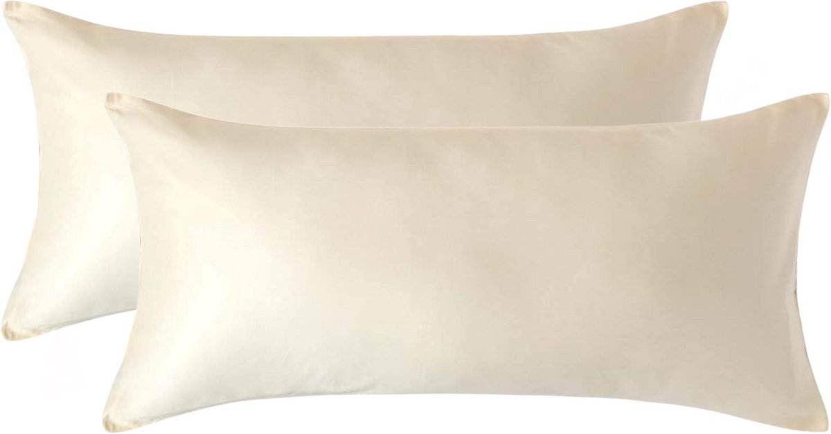 Homescapes Biologisch Kussensloop 40x80 cm – Set van 2 – Crème – 100% Egyptisch Katoen Satijn – Draaddichtheid 400