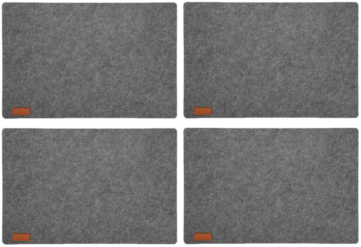 Cepewa Tafel placemats - 12x stuks - vilt - grijs - 30 x 45 cm - met ronde hoeken - Diner - ontbijt